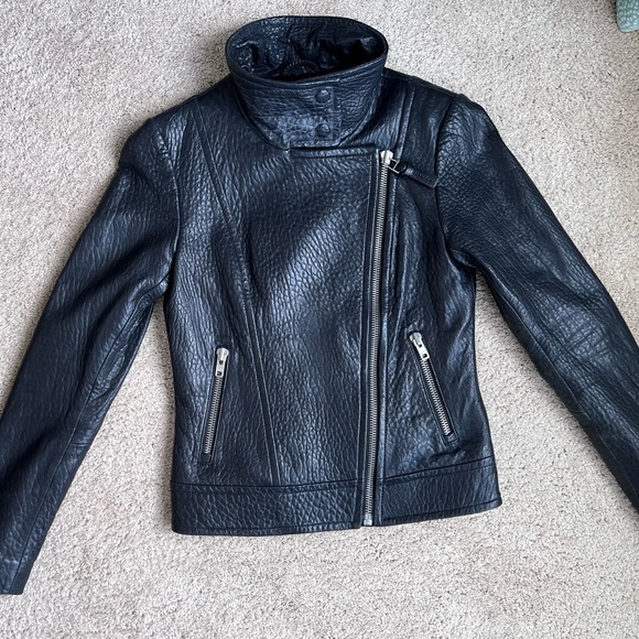 Mackage Kenya Black Pebbled Leather Motorcycle Jacket - Picture 2 of 9